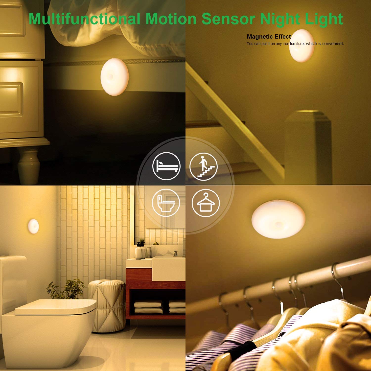 Motion Sensor Night Light,Upgraded Rechargeable 1.5W LED Night Lamp Portable Wireless Indoor Light