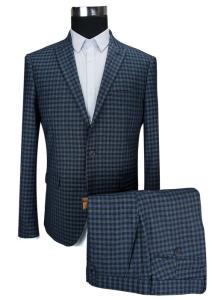 Wholesale Work Mens 2 Piece Suit , Custom Made Tailored Suits Dark Blue Check from china suppliers