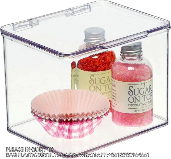 Fridge Storage Organizer Box Containers Hinged Lid For Shelves Cabinets, Holds