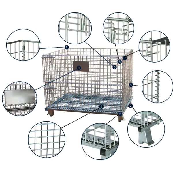 B25 Warehouse Storage Cage Medium Duty Container Wire Metal Container Pallet Stackable Cage