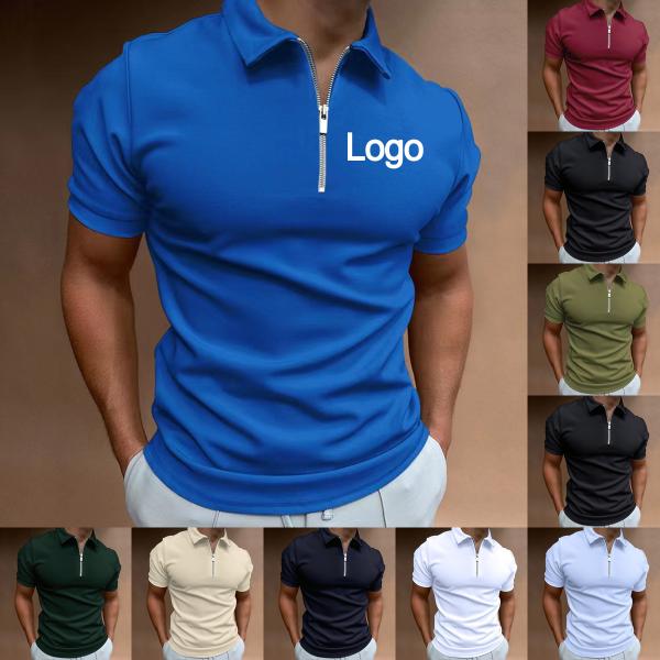 Customized Labels Men's Polo Shirt Breathable Polyester Spandex Zipper Short