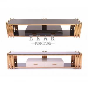 China Accessories Glass Top Stainless Steel TV Stand with Drawers on sale
