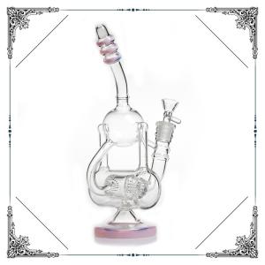 Wholesale 10.5 Inches Pink Glass Recycler With Double Honeycomb Percs Bongs from china suppliers