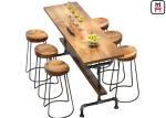 Solid Wood Top Restaurant Bar Tables Tube Design Base With Comfotable Footrest