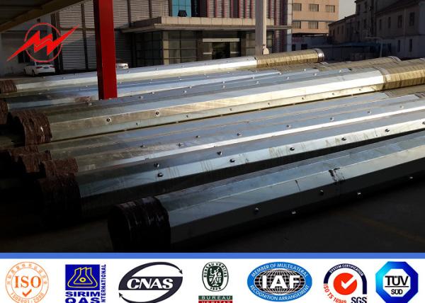 Africa Transmission Line Galvanized Steel Power Pole With Cross Beams 10KV -