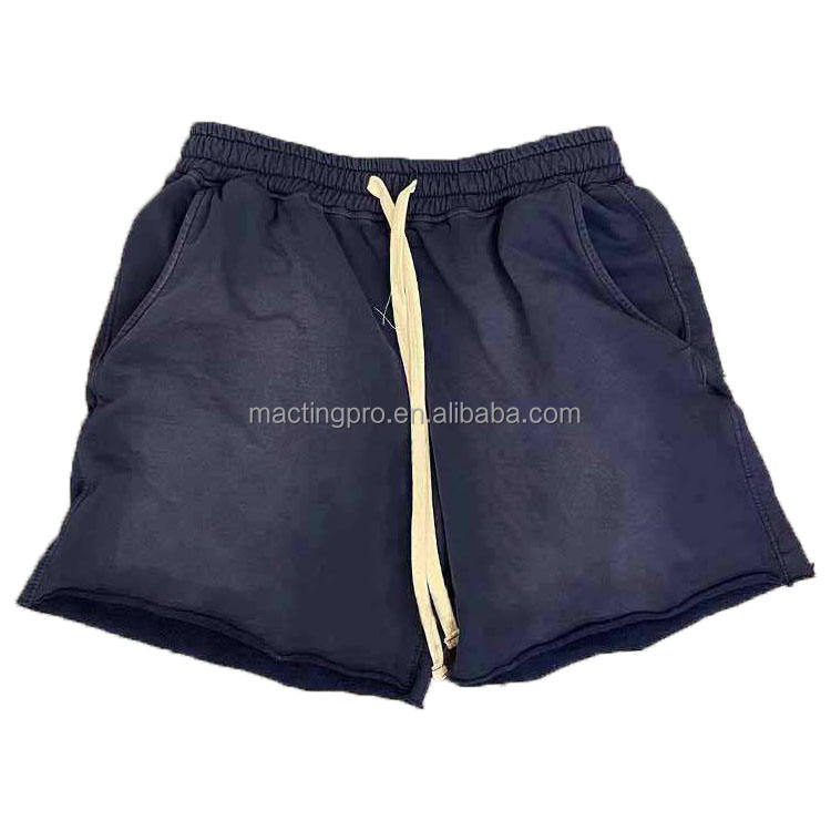 Black Boyfriend Vintage Acid Wash Shorts Raw Edge Heavy Cotton French Terry Fleece Sweat Shorts Men'S Run