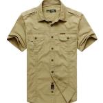 British Leisure Style Men's Work Uniform Shirts 2 Arm Buckle Solid Color