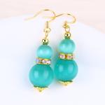 8MM 10MM Green Cat Eye Gemstone Craft Earring Dangle Short Ball Shape Earring
