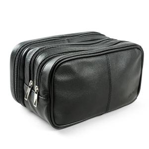 Wholesale Genuine Leather Toiletry Bag Grooming Shaving Accessory Dopp Kit Portable Travel Organizer with Three-layered from china suppliers