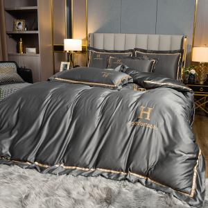 Wholesale 60s Washed Silk Four Piece Bedding Sets in Gray and Red for Elegant Wedding Suites from china suppliers