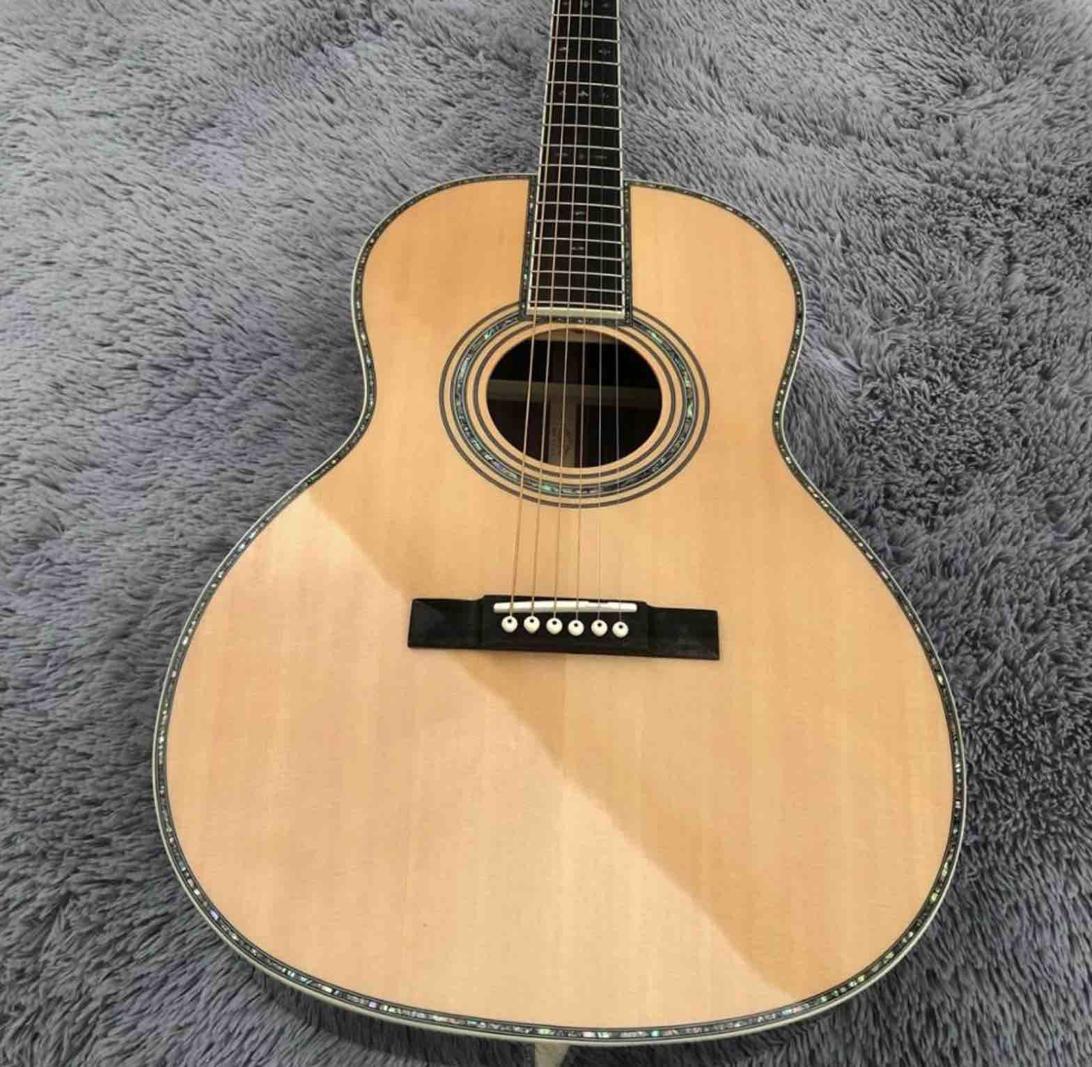 OEM custom acoustic guitar OOO body shape Guitar solid Cedar top real abalone binding and ebony fingerboard