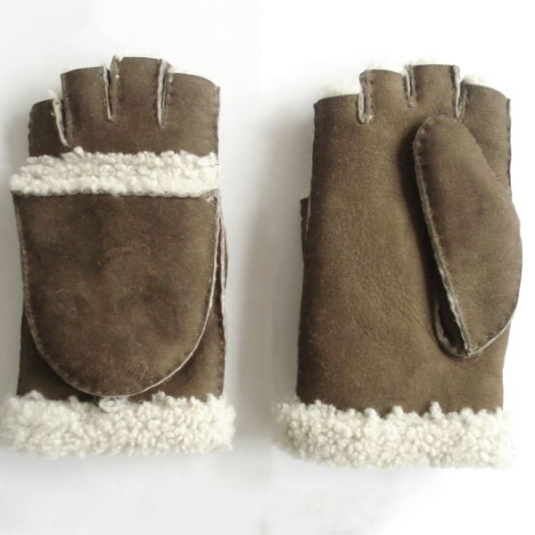 High quality touch screen sheepskin curly wool half finger mitten gloves