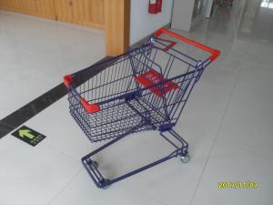Wholesale Blue / Orange Retail Wire Shopping Trolley With 4 x 3 Inch Swivel Flat PVC Caster 75L from china suppliers