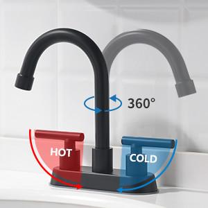 Black Bathroom Monobloc Kitchen Taps 4 Inch Centerset Faucet 2 Handle