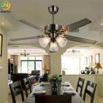Industrial Style E27 LED Ceiling Fan Light With 5 Wood Blades