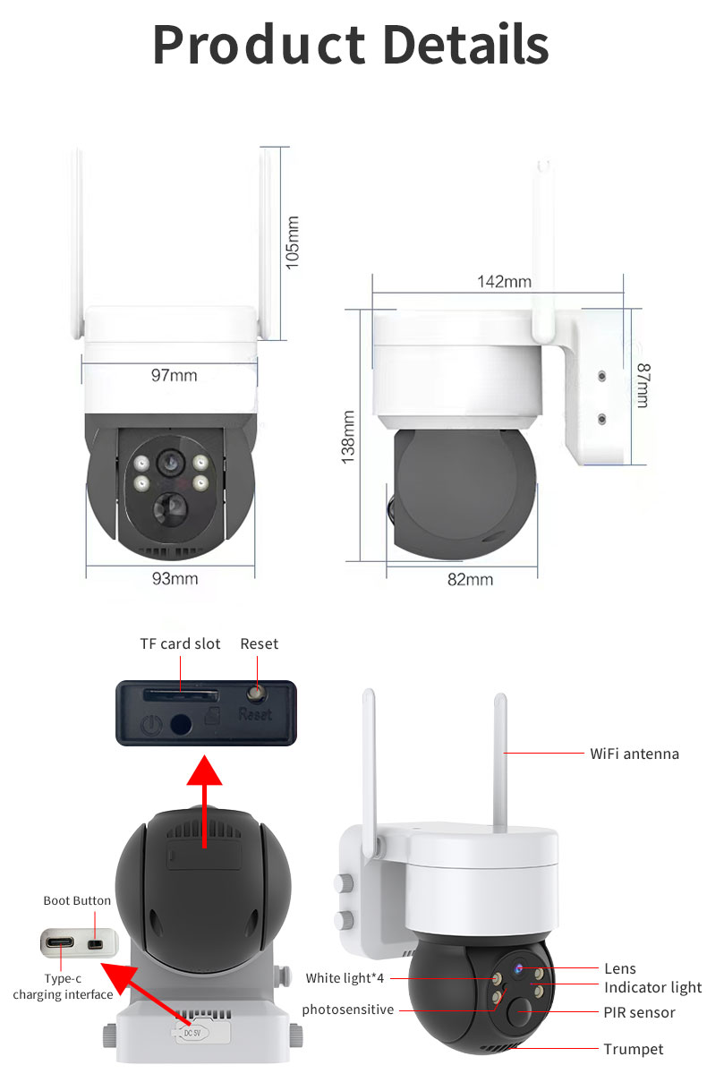 Solar CCTV Camera WiFi With Two-Way Voice 360 Rotation HD 1080P PTZ Camera For Home Security Surveillance