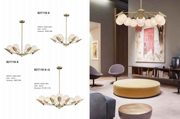 Bronze Glass Pendant Chandelier Lights 2700K/3000K/3500K