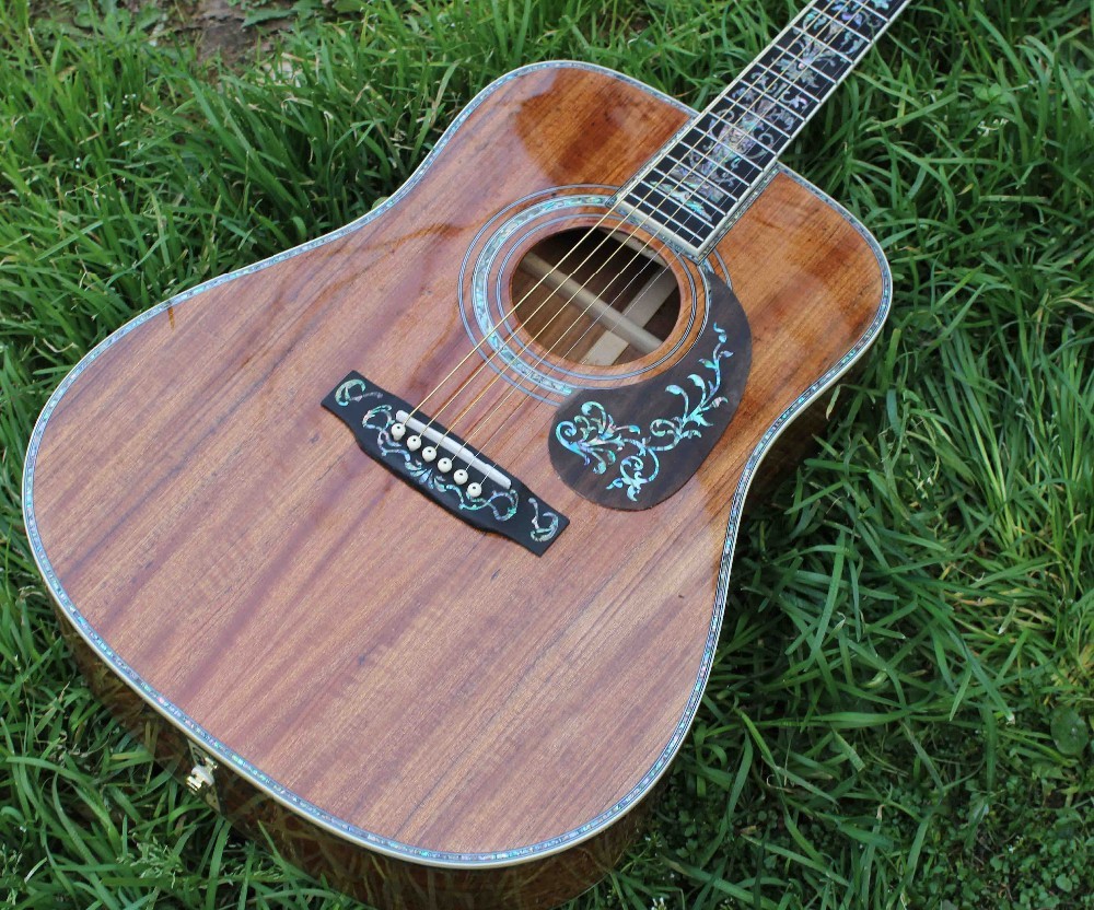 Factory 41 inch Koa wood acoustic guitar,Ebony fingerboard Abalone inlays D45k style koa guitar,Free shipping