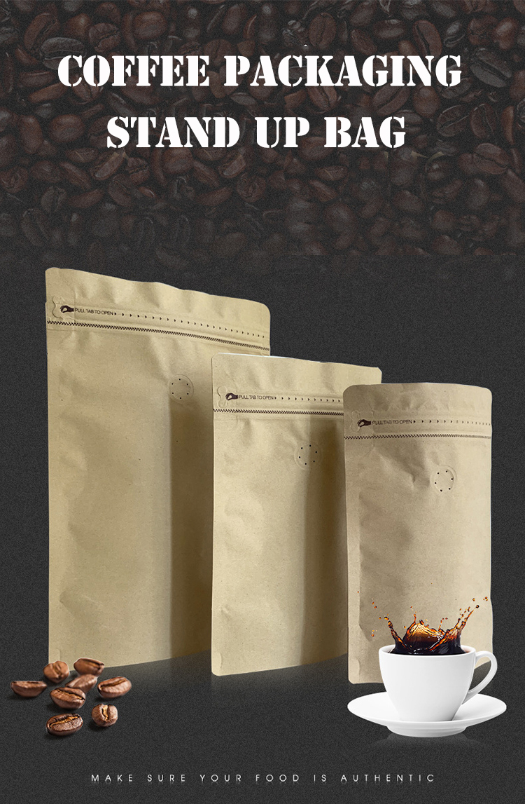 ODM Moistureproof Kraft Paper Food Pouches Bag With Valve Packaging