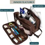 Dark Brown Water-resistant Dopp Kit PU Leather Shaving Pouch Organizer Travel