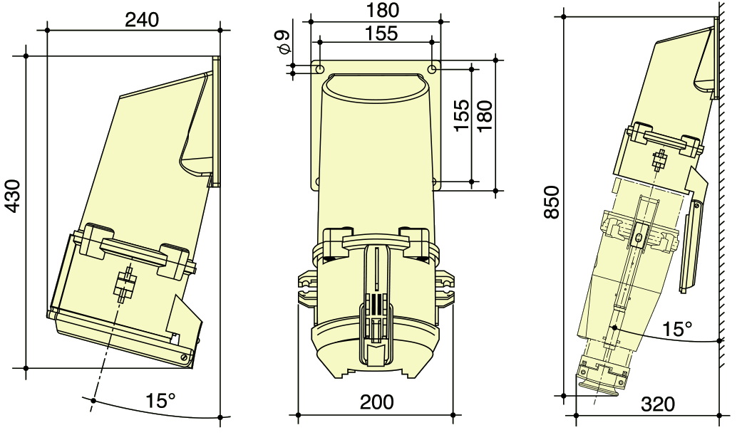 PowerSyntax 4P 630 Amp 400V IP67 Heavy Duty High Current CEE Receptacle Angled Type Part No. 75144