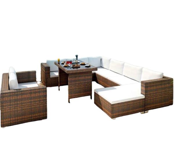 Wicker Rattan Corner Patio Set Garden Modern Home Style Furniture Brown With