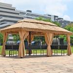 "Gazebo, Outdoor Courtyard Pavilion, Aluminum Alloy Garden Cabana, Thatched Roof