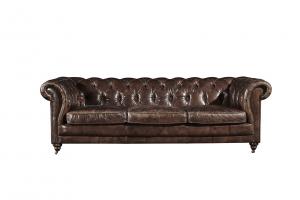 Wholesale Full Handwork Vintage Cigar Leather Three Seater Chesterfield Sofa With Deep Buttons from china suppliers