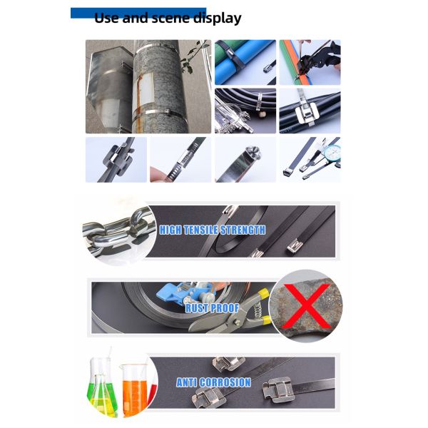 Fire Resistance Stainless Steel Zip Ties 8mm Width 0.4mm Thickness Polished Surface