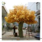 UVG 18ft tall golden color silk leaves artificial big banyan tree for indoor