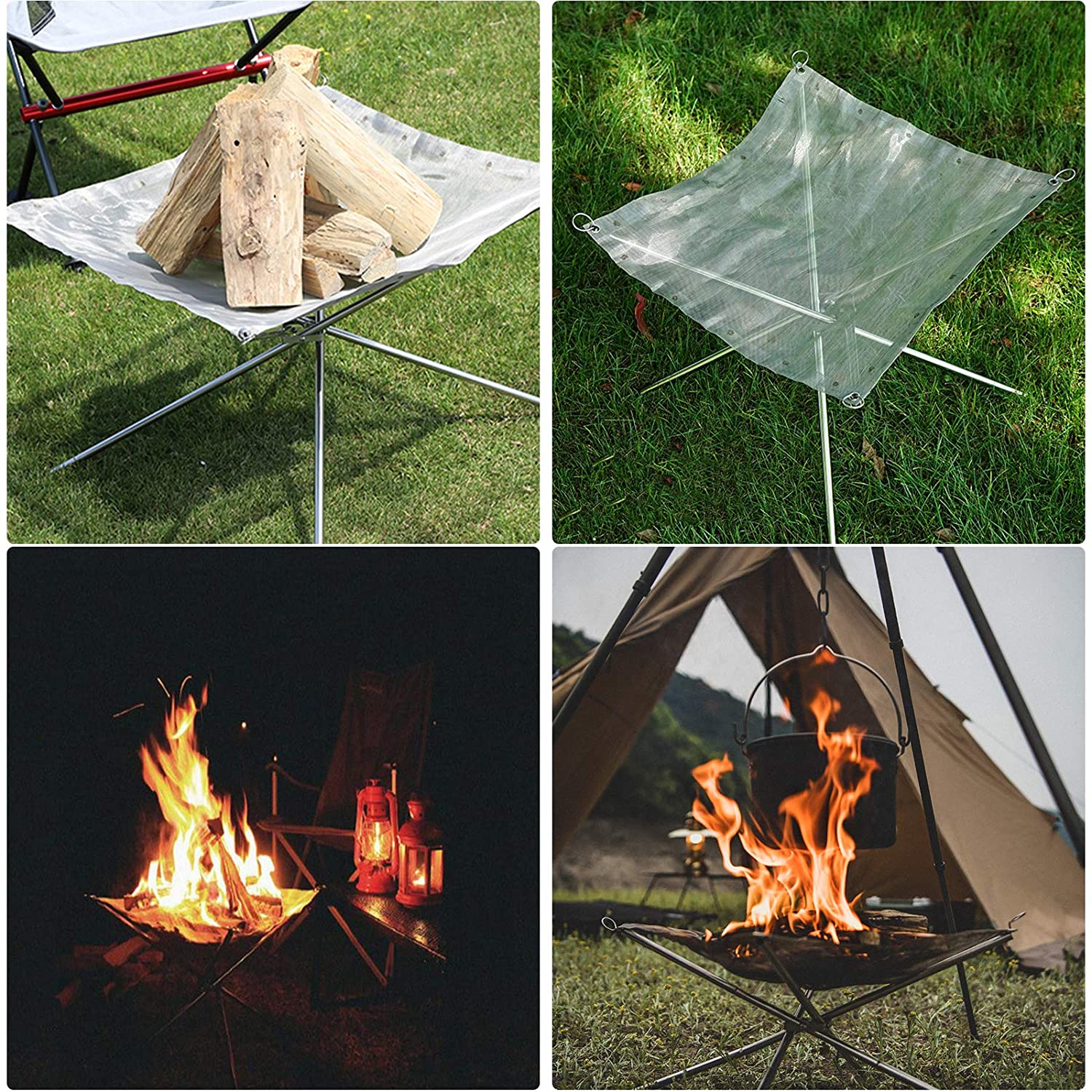 Tabletop Bio Fire Pit Collapsing Steel Mesh Fireplace for Camping Backyard and Garden