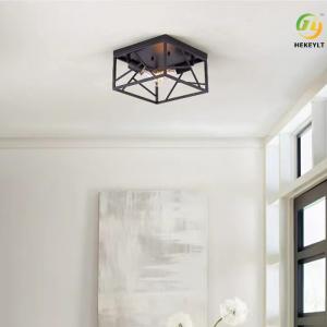 China Retro Trapezoidal Farmhouse Ceiling Lamp Wrought Iron Imitation Wood Paint on sale