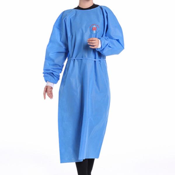 Blue SMS PP PE Disposable Gown Waterproof AAMI Level 1 2 3 4 Dental Isolation