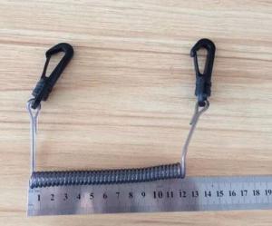Wholesale Transparent black PU coated wire coiled lanyard anti-lost tether plastic snap hooks 2pcs from china suppliers