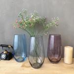 Indoor Decoration "Horizontal stripes" Embossed Amber Ion Plating Vase Colored