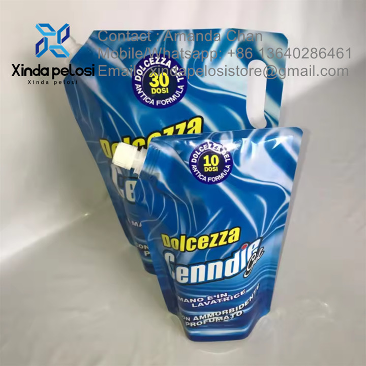Plastic Stand Up Pouches Printing Liquid Stand Up Spout Plastic Packaging Laundry Washing Pouch