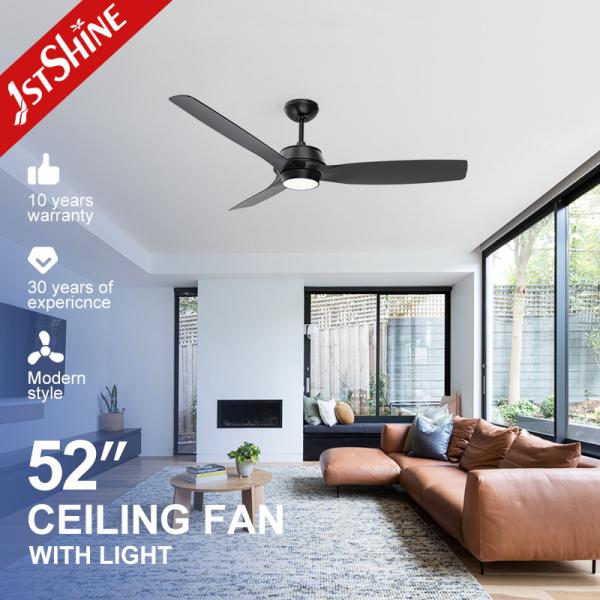 DC Motor 52 Inches Remote Control LED Ceiling Fan Light in Black ABS Blades and