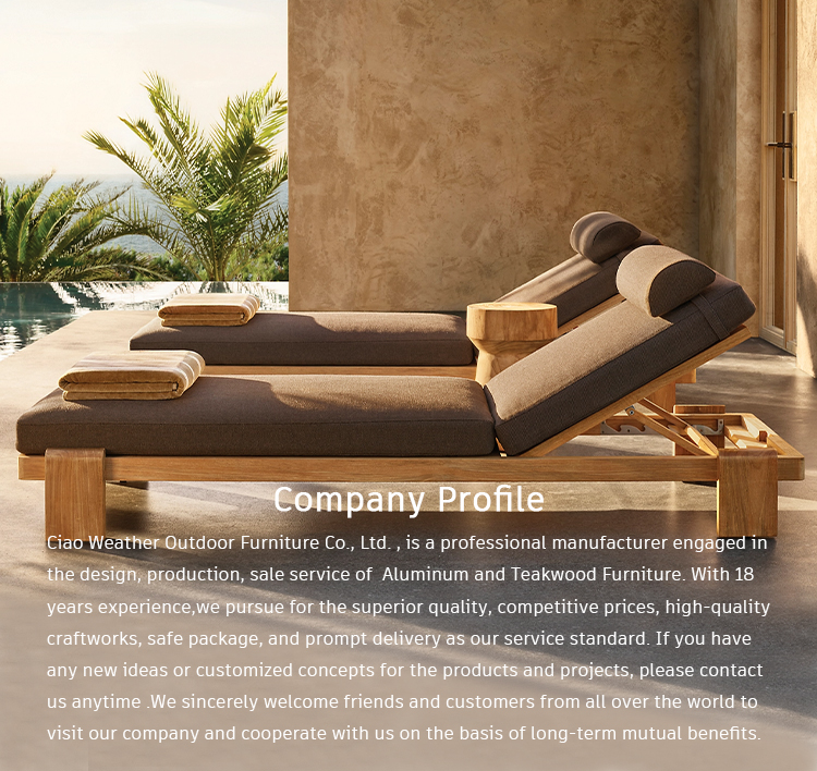 Outdoor Garden Villa Resort Furniture Teakwood Lying Bed Set with Sunshine Beach and Swimming Pool