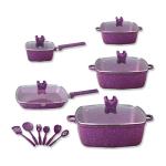 Kitchen Aluminum Cookware Set Maifan Stone Non Stick With Glass Lid