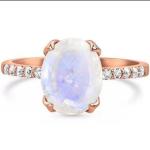 Elegant Plated Oval Cut Claw Setting Moonstone With CZ Rings Engagement Women