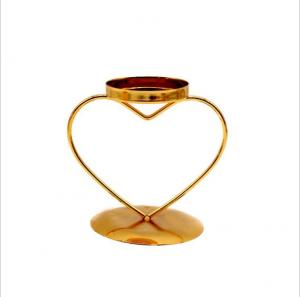 China Gold metal wire heart shape decorative metal candle holder with glass tealight holder on sale