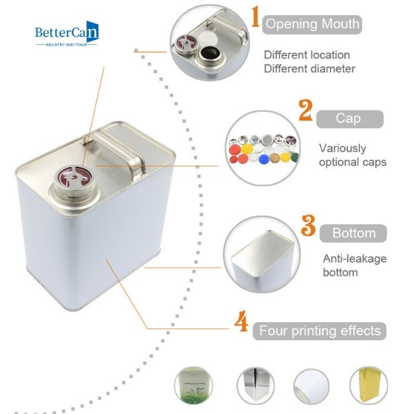 1L Car Paint Tin Plate Cans Square Auto Paint Can With Squeeze Lids