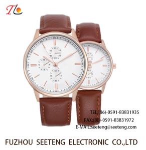 Wholesale wholesale Pu watch Round dial alloy case quartz watch fashion watch concise style brown pu strap from china suppliers