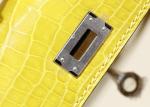 Womens Handhold Yellow 22cm Crocodile Skin Bag With Square Shape