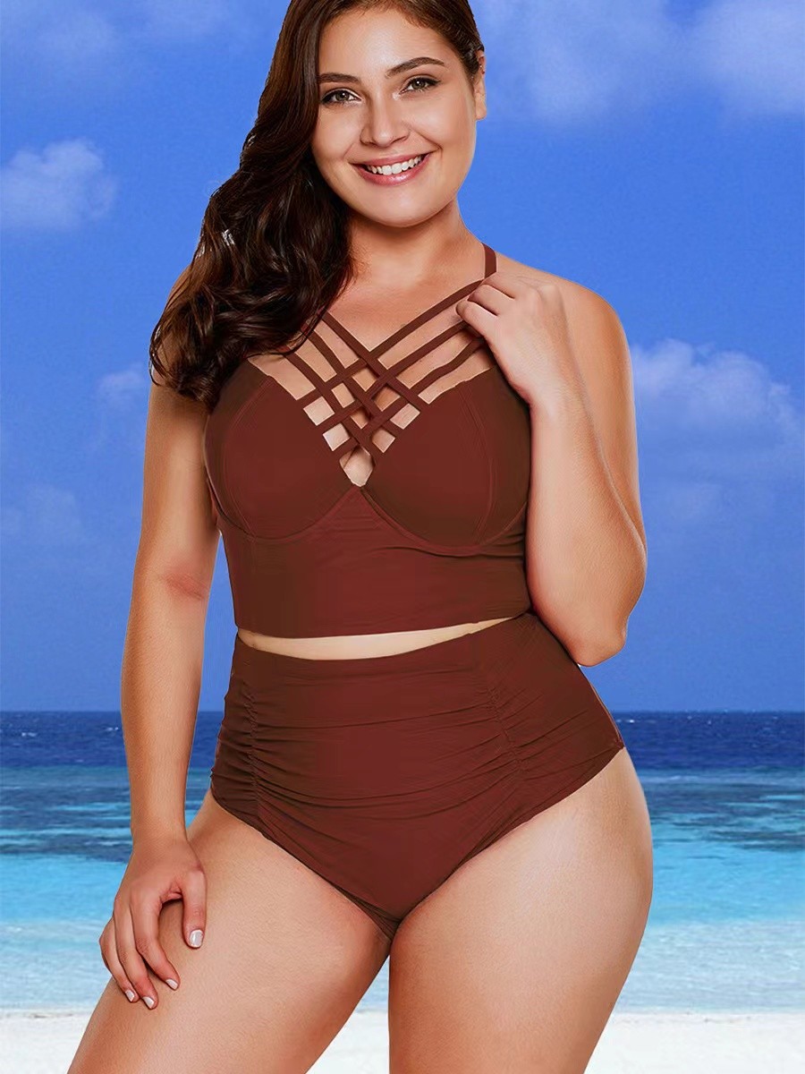 Sling Plus Size 2 Piece Swimwear High Waist Split Bikini