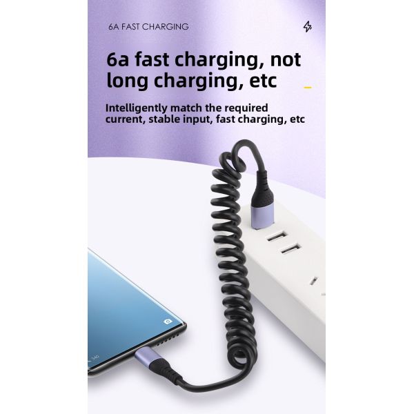 0.3M Black Color 100W Type-C Cable Fast 6A Charging USB-C for Phone Data Transfer