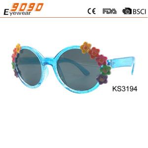 Wholesale Hot sale style of kids sunglasses , plastic blue frame with beautiful flowers from china suppliers