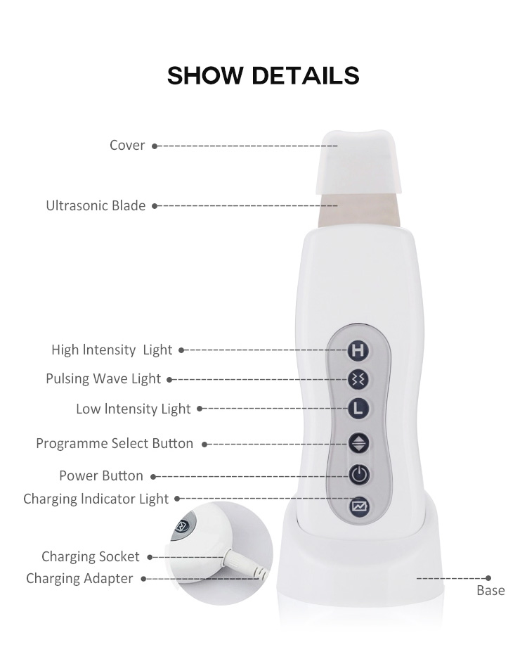 3 Modes Exfoliators Ultrasonic Facial Skin Scrubber ABS Material