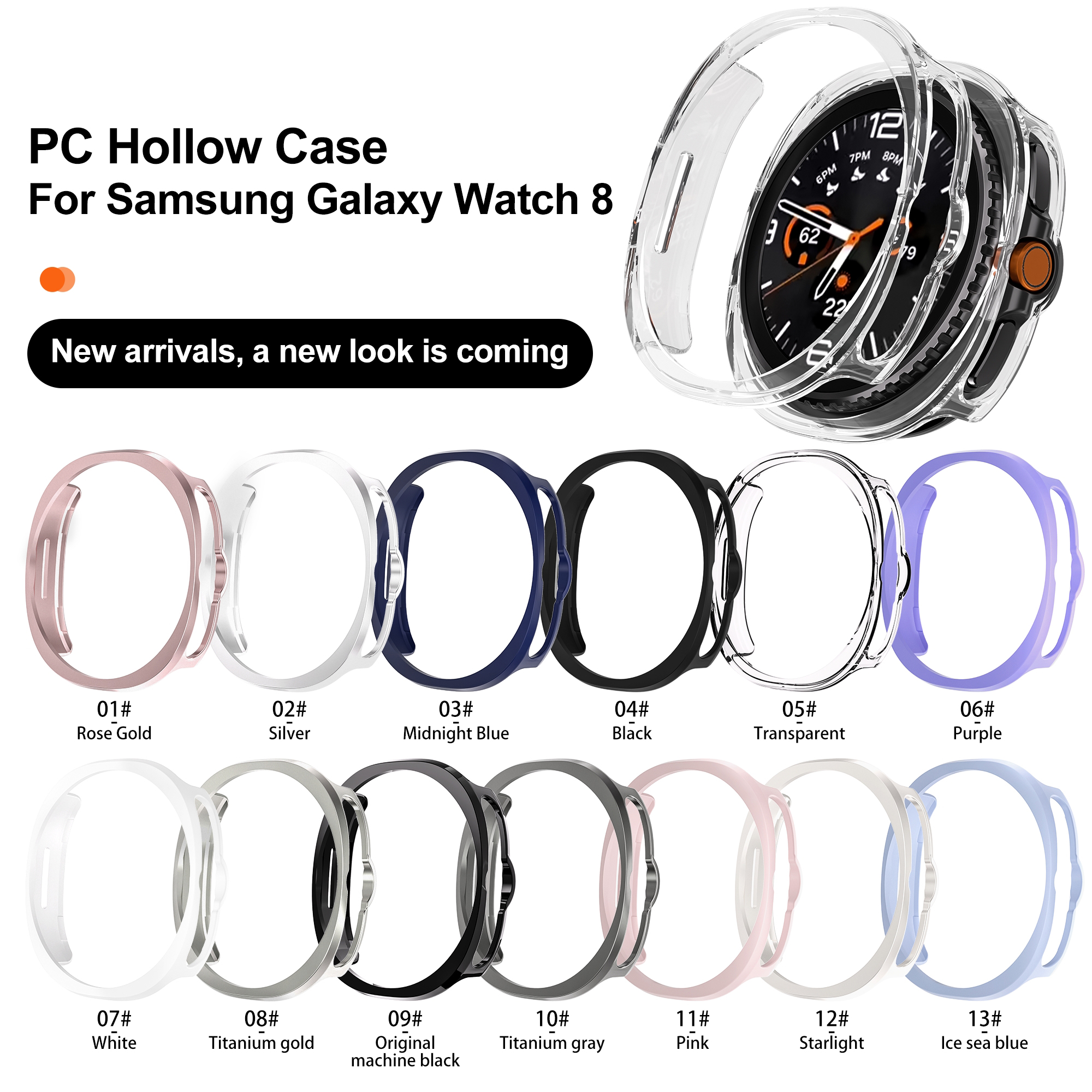 Eraysun Ultra Thin Lightweight Shockproof Sporty Style PC Hollow Case for Samsung Galaxy Watch 8 Watch Cases