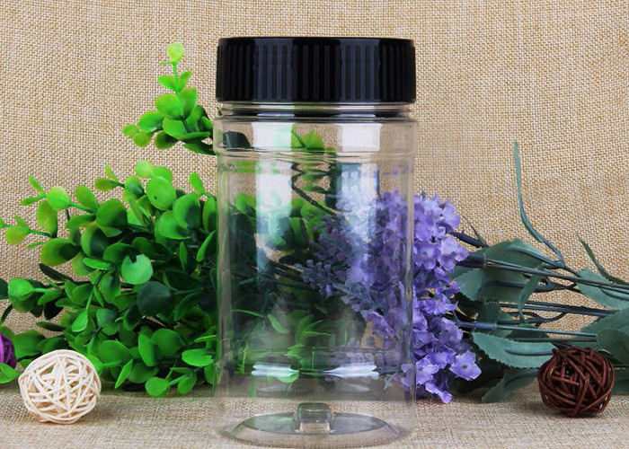 220ml / 350ml Food Clear Plastic Packaging Tubes / Cylinder PET Bottle With Security Cap